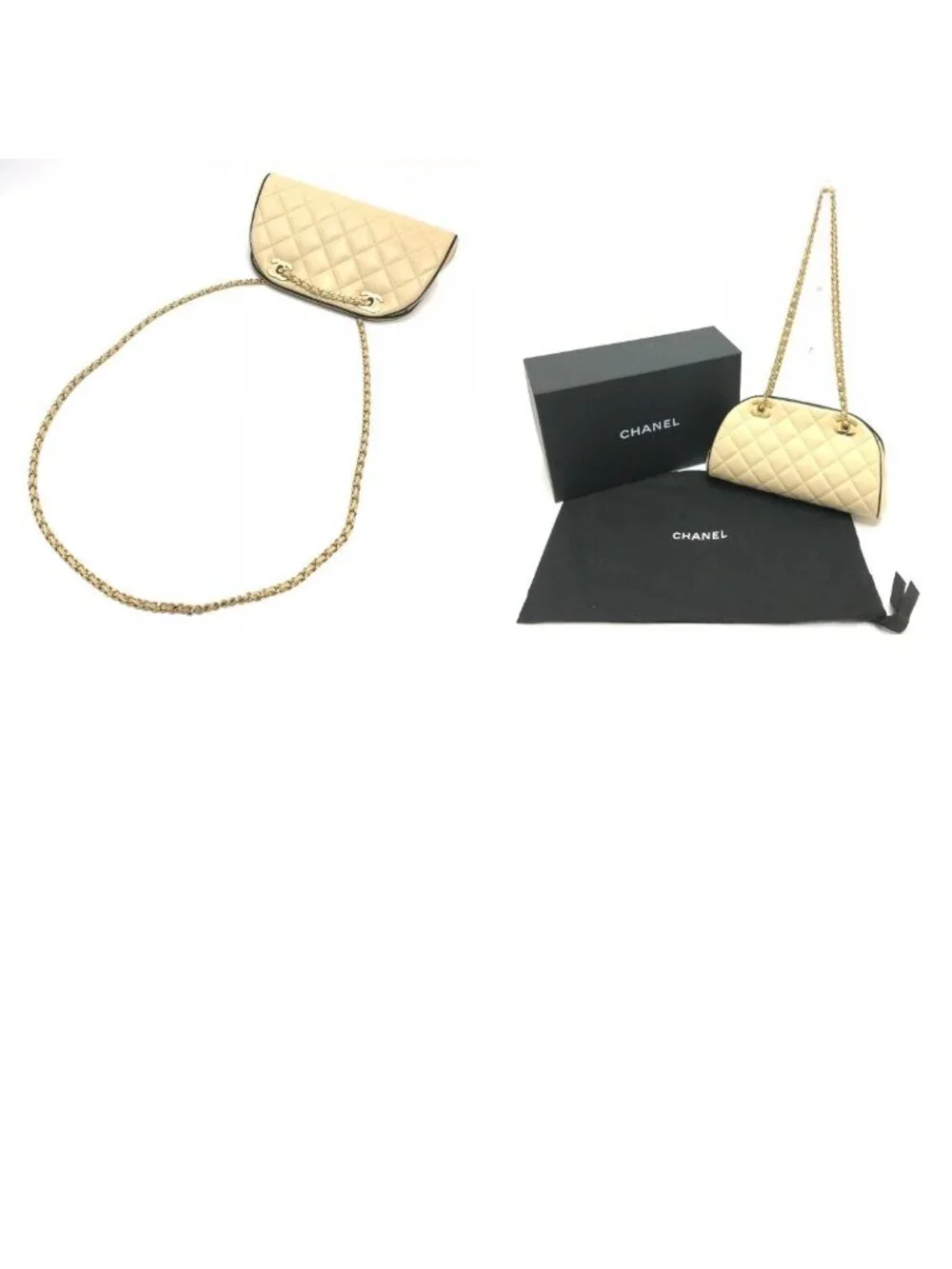 Chanel Shoulder Bag Chain Clutch Lambskin Beige